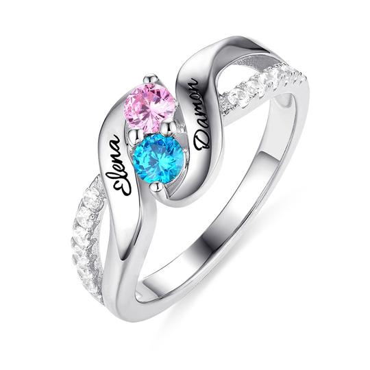 Personalized For Love Double Birthstones Promise Ring